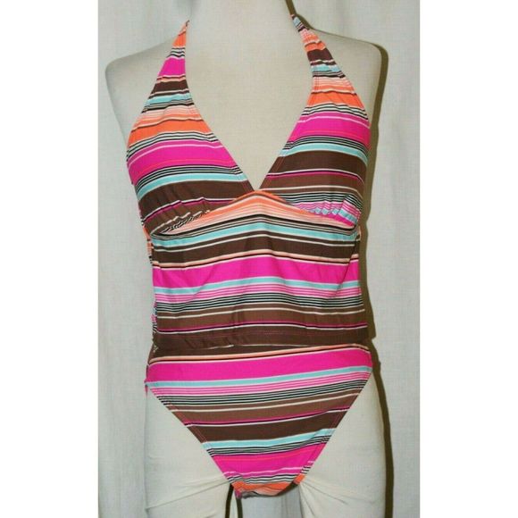 Carolina Blues Multicolor Striped Tankini Slingshot High Waisted Swimsuit Size L - Picture 1 of 3